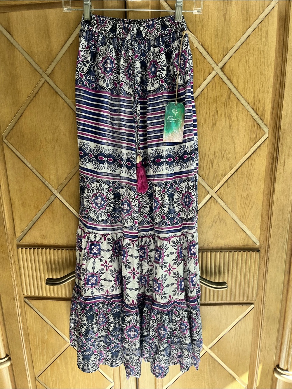 Boho Wide Leg Printed Pants in Navy & Pink